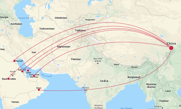 Shipping route from China to UAE for door to door delivery by Gallop Shipping